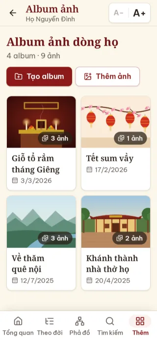 Album ảnh dòng họ: nhà thờ họ, bàn thờ, ngày Tết